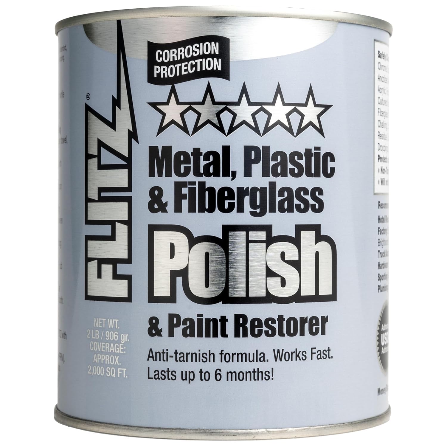Flitz Metal Polish Paste - 2lb Can of USA-Made Polish for Solid Chrome, Stainless Steel, Aluminum- Non-Abrasive for Light Oxidation - Requires Manual Buffing - Not for Plated/Coated Surfaces (1 Pack)