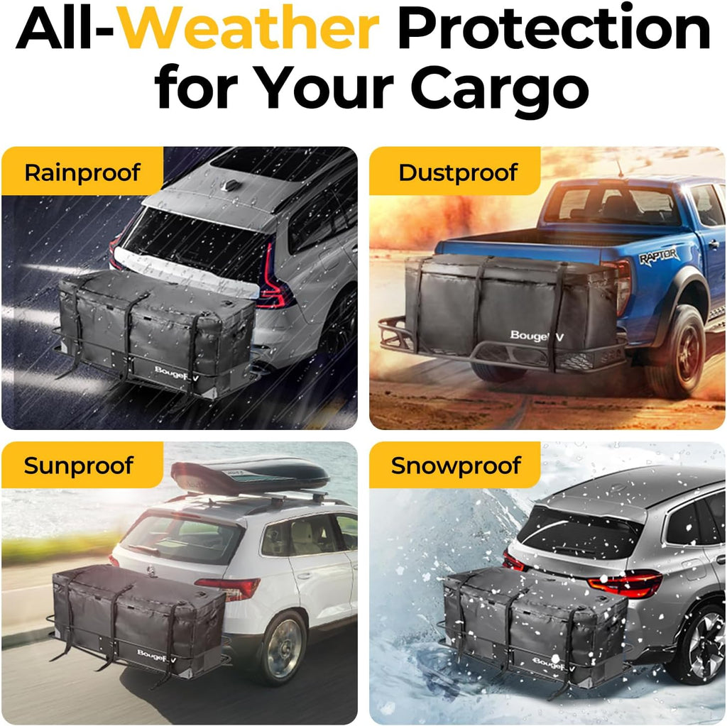 BougeRV Hitch Cargo Carrier Bag Waterproof/Rainproof for Car Truck SUV Vans Rear Mount Trays and Baskets 48'' L x 20'' W x 22'' H
