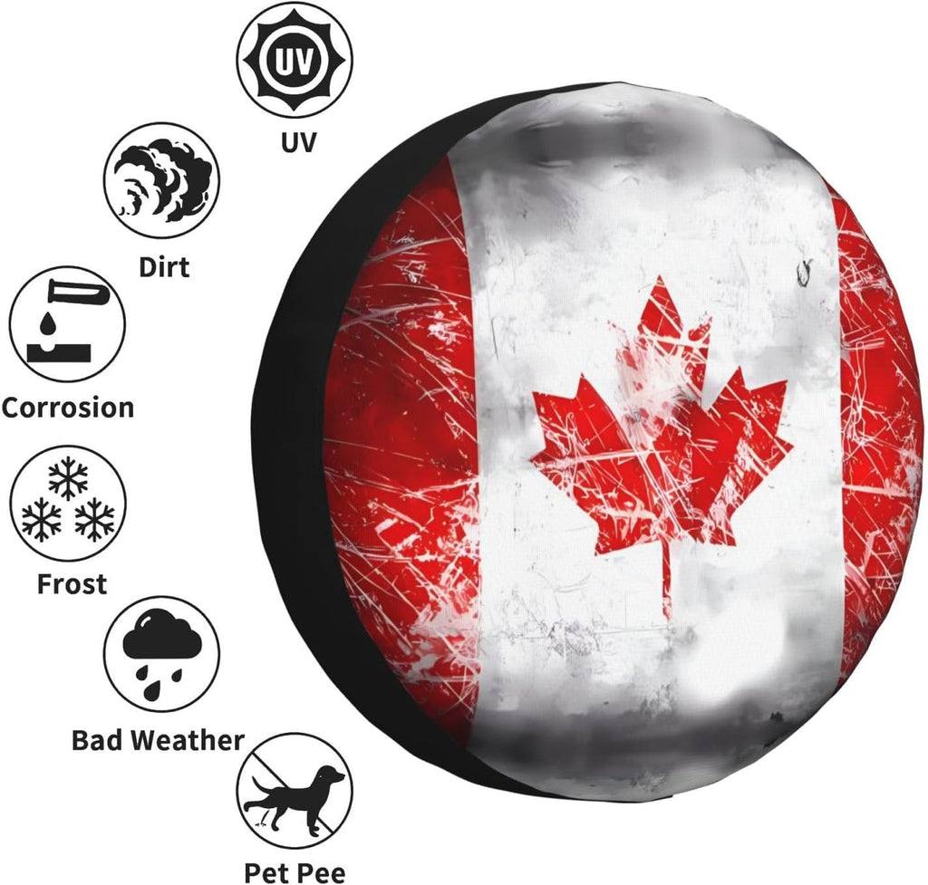 Retro Canada Flag Print Universal Spare Tire Cover for RV, Jeep | Wheel Protector Fits Rv, Trailer, Jeep, Shield Tires From Sun, Dirt And Rain For Outdoor Storage