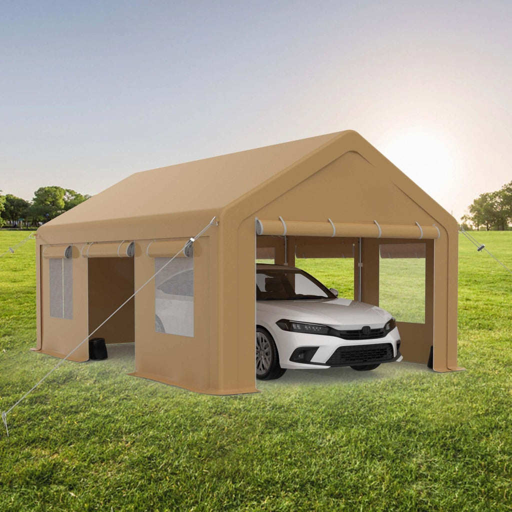 10x20FT Portable Garage, Galvanized Frame & 180 g PE Waterproof Canopy