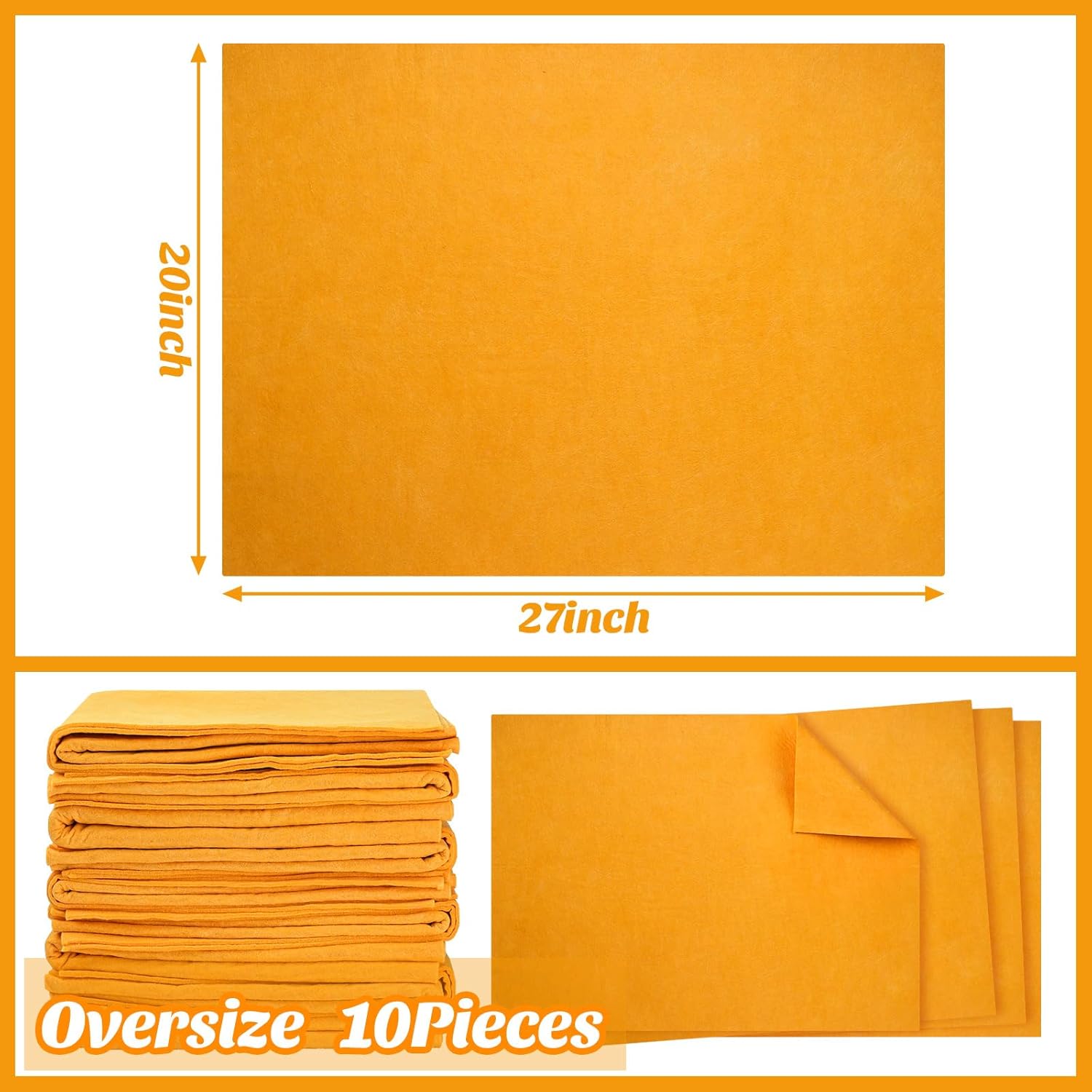 10 Pack 20" x 27" Shammy Cloths Absorbent Chamois Towel for Car Drying German Shammy Cloth Bulk Machine Washable Reusable Multi Purpose Orange Towels Anti Scratch for Home Car Pet Wash