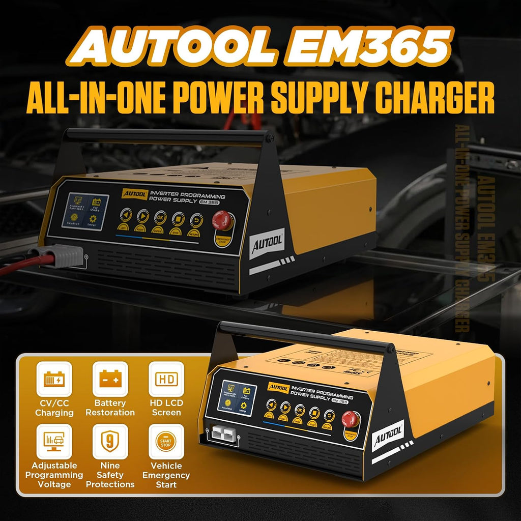 AUTOOL EM365 Inverter Programming Power Supply, Power Inverter for Car, 12V Automotive Battery Maintainer with 400A Rated Current, Adjustable 10.8-15V, Multi-Protection