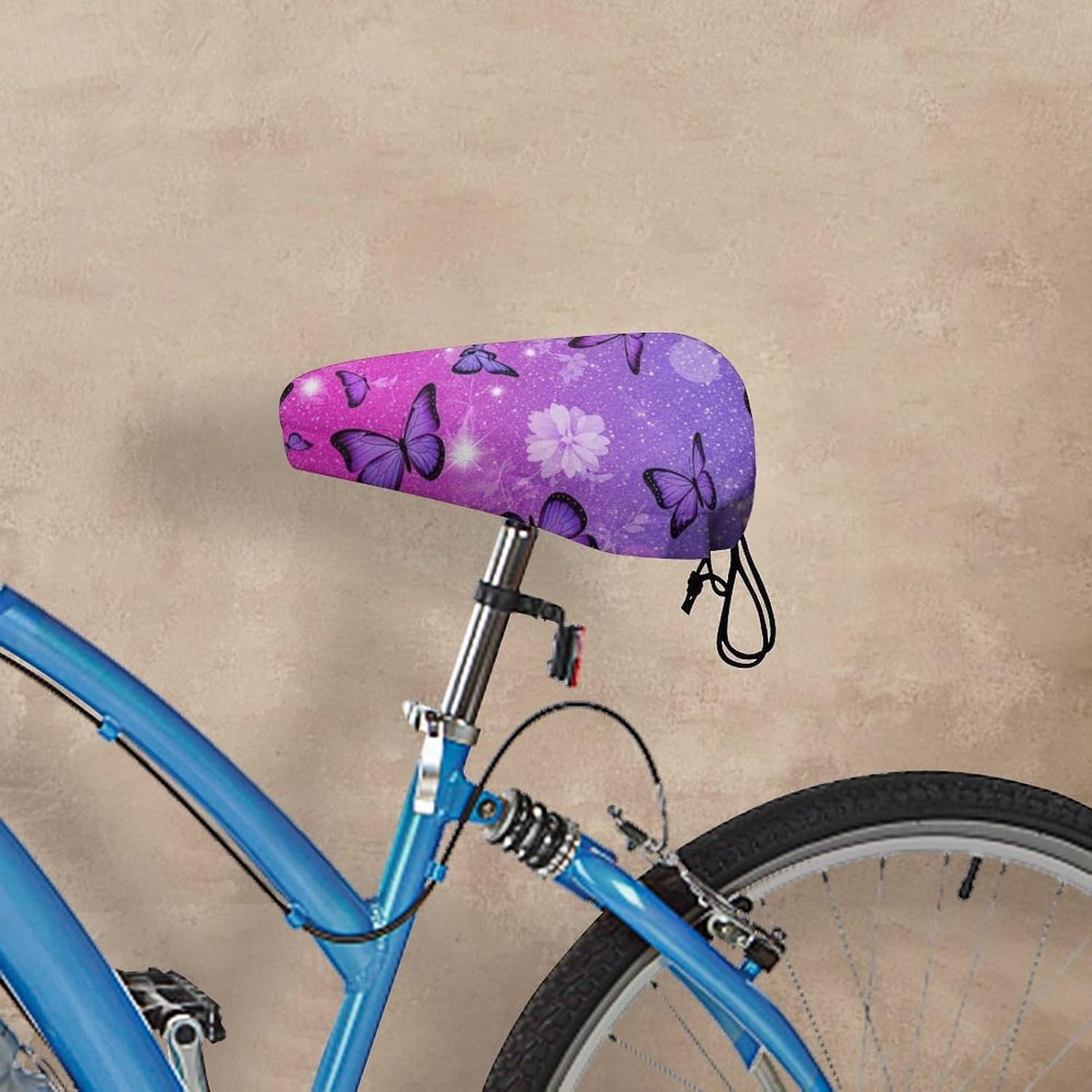 Bicycle Seat Cover for Outdoor Biking, Stationary Exercise Bicycles, Pink Glitter Butterflies Flowers Sparkle Water And Dust Resistant Bicycle Saddle Pad Protector