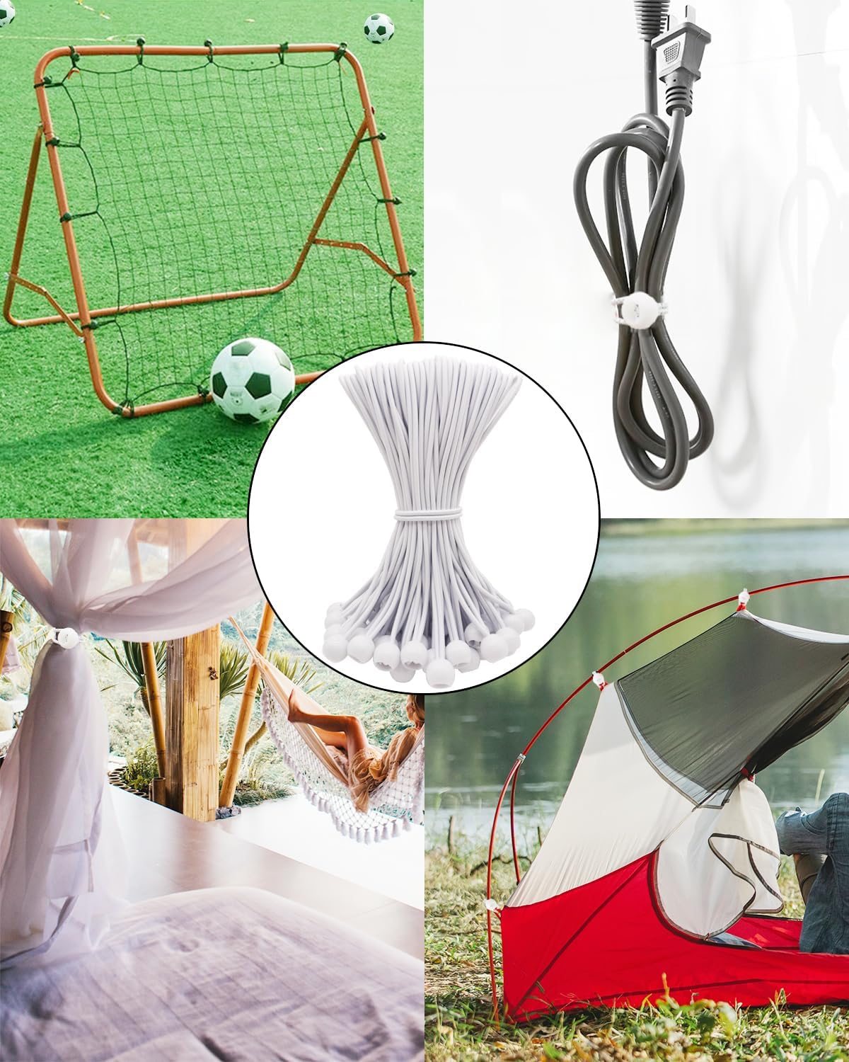 Ball Bungee Cords 10 Inch, 50 Pcs Small Bungee Cords with Balls, Mini Bungee Balls Heavy Duty Outdoor for Tarp, Canopy, Camping, Tent (White)