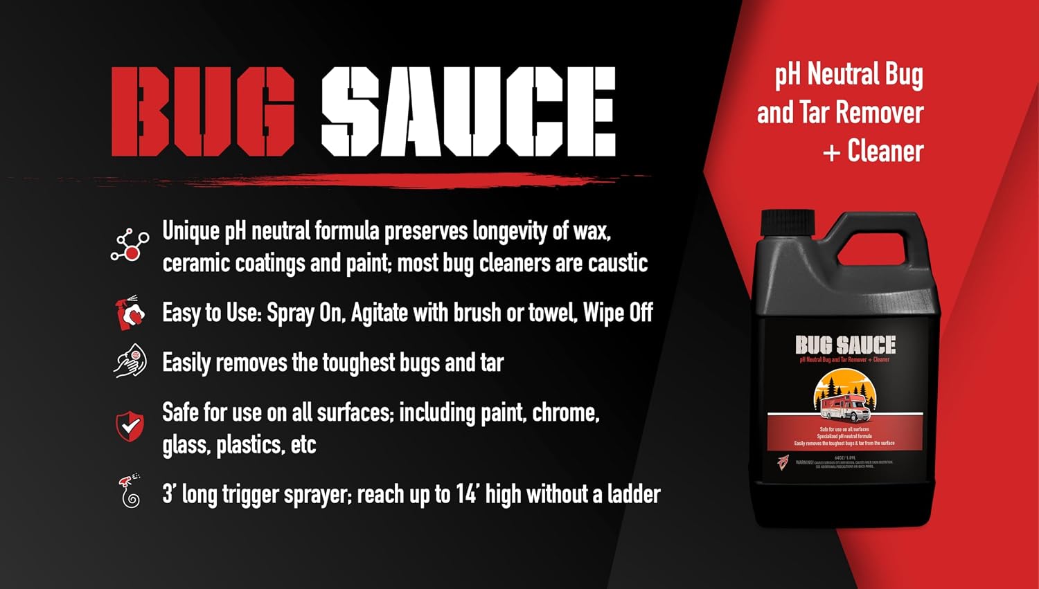 Bling Sauce Bug Sauce, pH Neutral Bug & Tar Cleaner for RVs, 64 oz | pH-neutral bug and tar remover lifts tough front-end grime from RV exteriors with safe spray, agitate and wipe cleaning