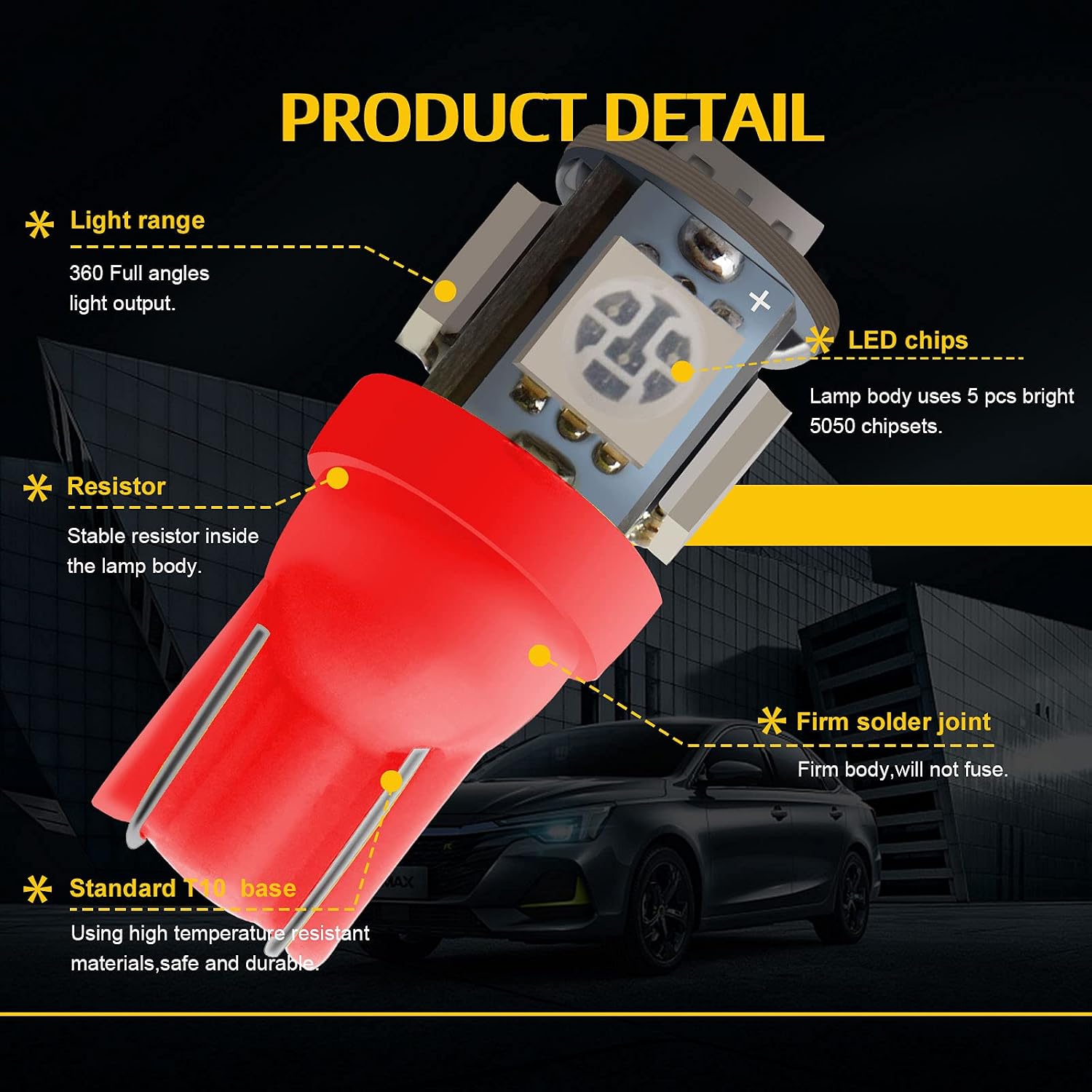 YM E-Bright 20-Pack 194 Led Bulb Red, 5050 5-SMD T10 194 168 W5W 2825 LED Bulb For Car Interior Lights Dome Map Trunk Clearance Dashboard License Plate Light Lamp DC 12V