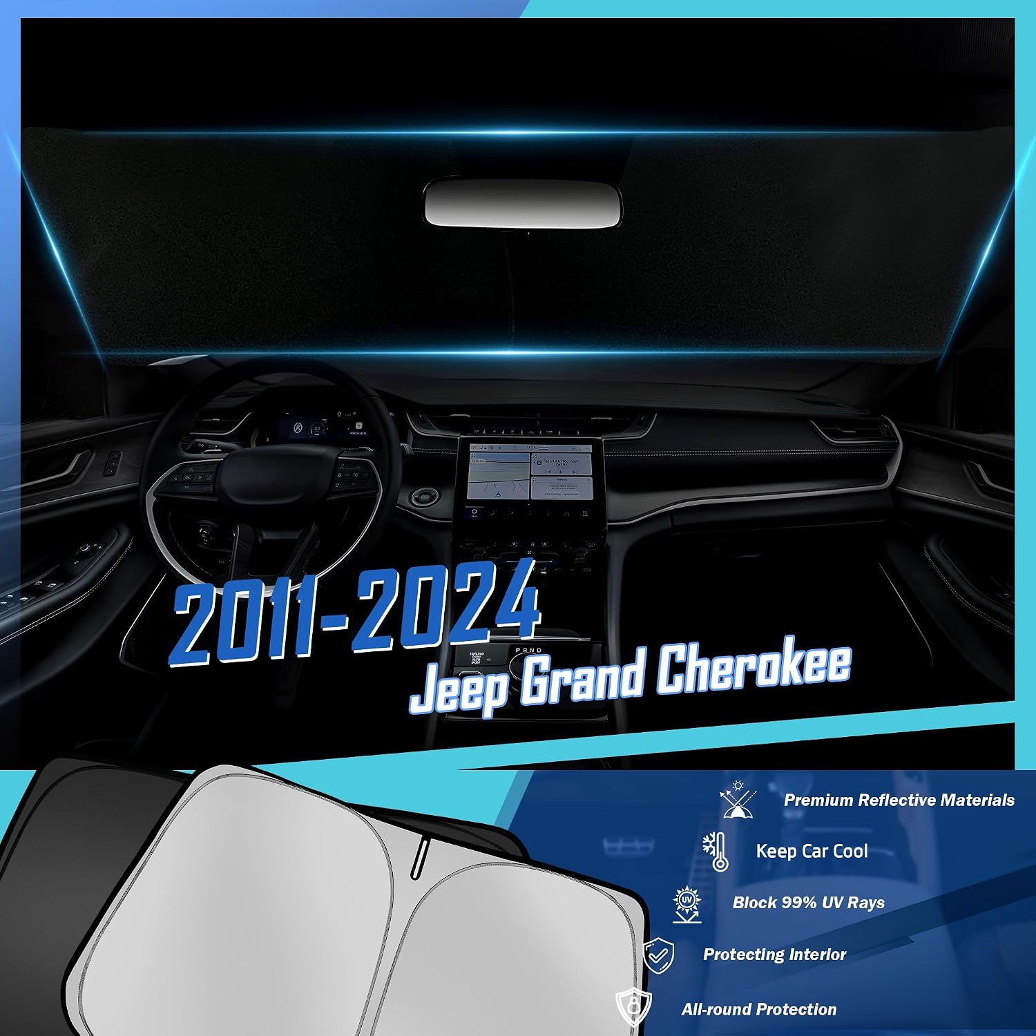 Windshield Sunshade for Jeep Grand Cherokee 2011-2025 2026 Front Window Sun Shade Custom Sunscreen Double Layers Design