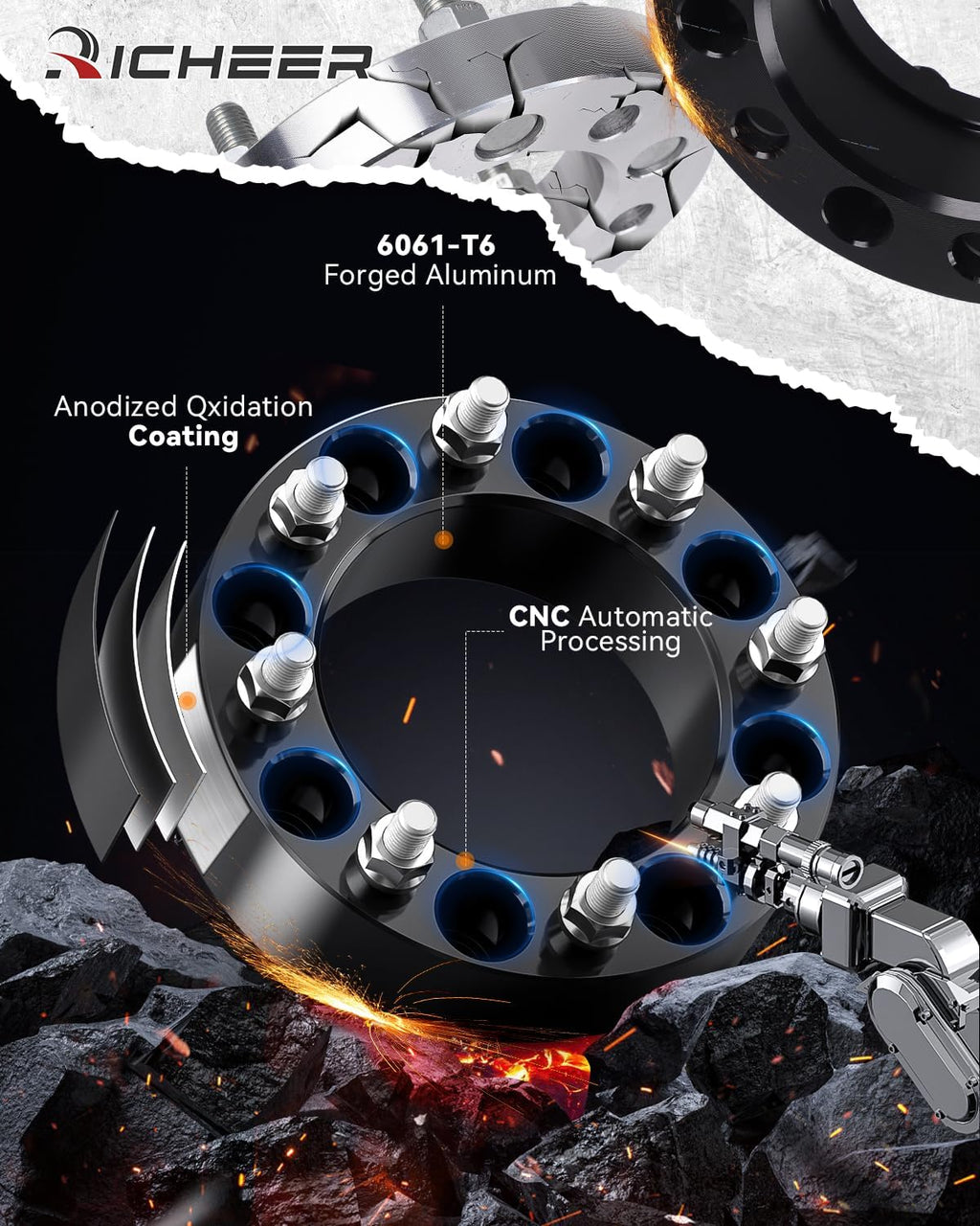 Richeer 2'' 8x6.5 Wheel Spacers for 1994-2011 Ram 2500 Ram 3500, 2 PCS 8x165.1mm Wheel Spacers with 9/16-18 Studs & 126.15mm Center Bore for F250 F350 E150 E250 E350 Econoline