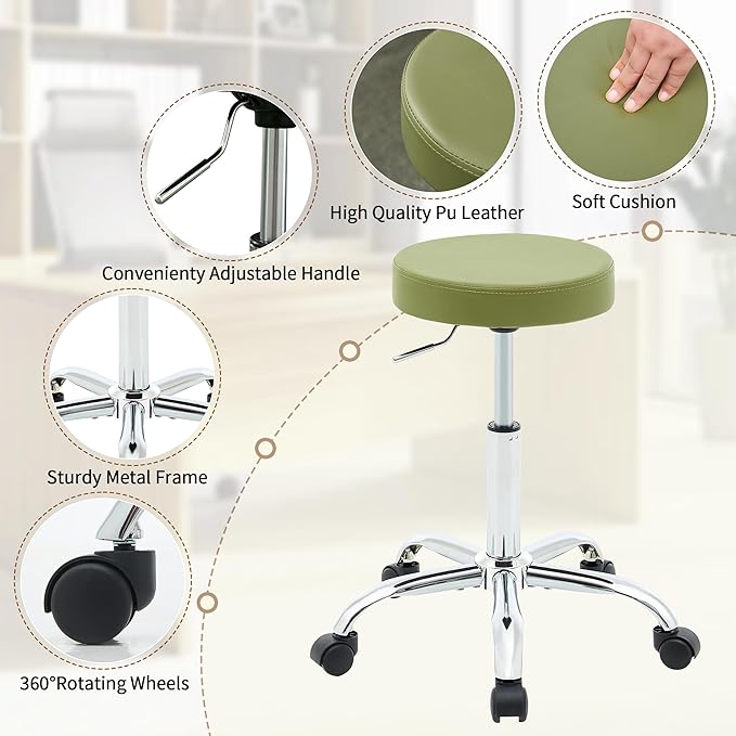 Tattoo Stool with Wheels, Adjustable Rolling Massage Chair19.5’’-26.6’’ - Image 4