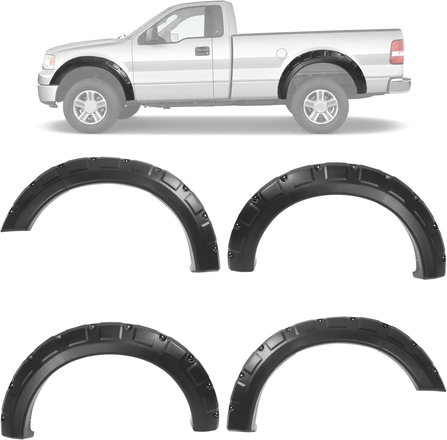 ALMULOO 4Pcs Fender Flares Compatible with 2004-2008 Ford F-150 & 2007-2008 Lincoln Mark LT Styleside w/66.0" / 67.0" / 78.0" / 96.0" bed length models Wheel Arch Covers Plastic(PP) Textured Black