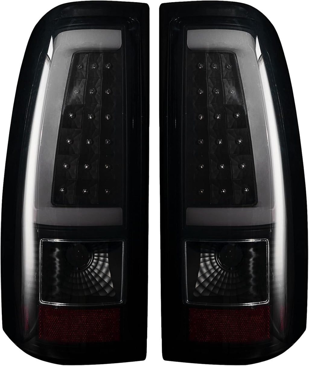 Tail Light Assembly Compatible With Chevy Silverado 1500 2500 3500 2003-2006 Driver and Passenger Side LED Smoke Black Rear Brake Lamps With Bulb Inside And Wiring Harness