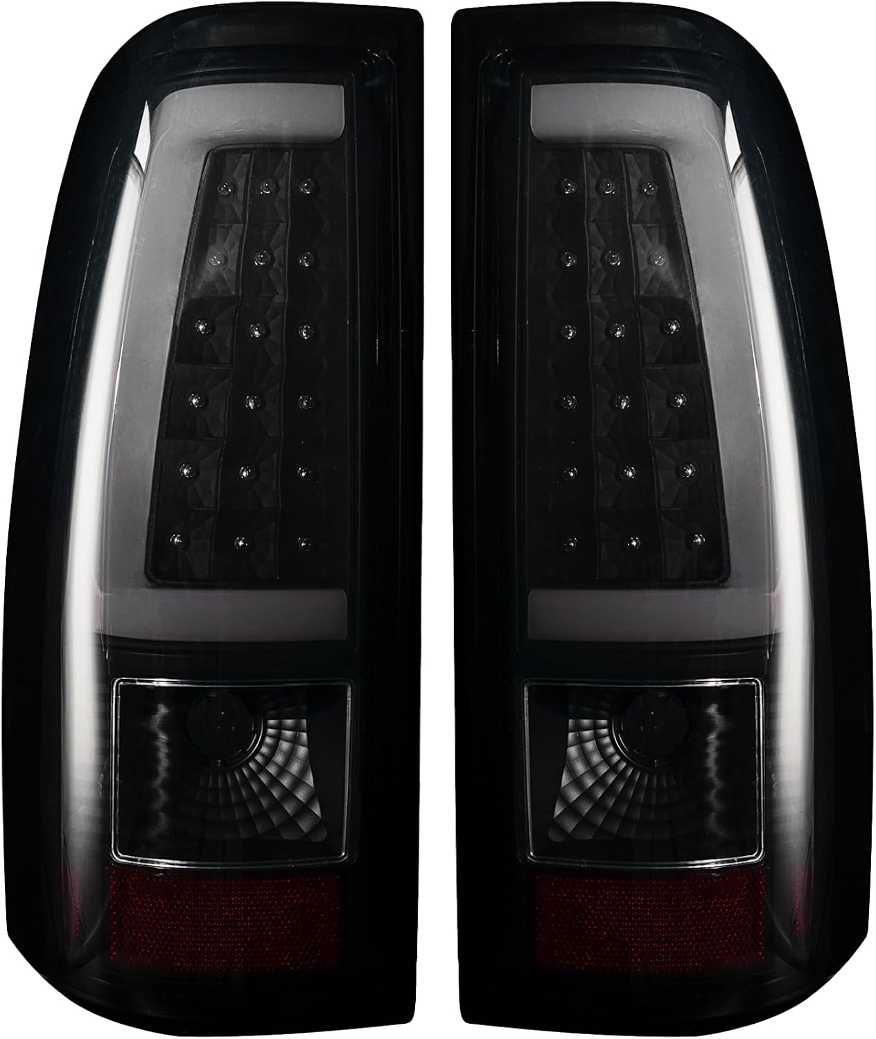 Tail Light Assembly Compatible With Chevy Silverado 1500 2500 3500 2003-2006 Driver and Passenger Side LED Smoke Black Rear Brake Lamps With Bulb Inside And Wiring Harness