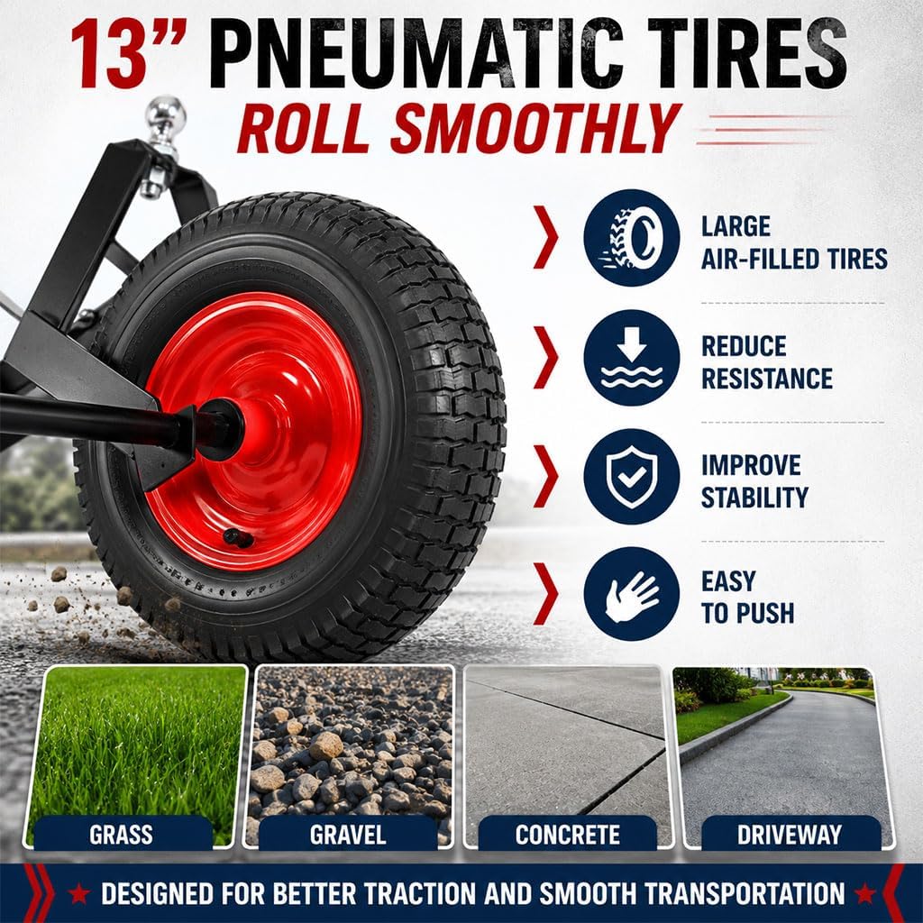 Trailer Dolly with 2" Hitch Ball, 1000 lbs Capacity, Heavy-Duty Steel Frame with Hammer-Tone Finish, Wide Wheelbase & 13" Flat-Free Tires – Lawn Tractor, RV, Boat, and Utility Trailer Mover Dolly