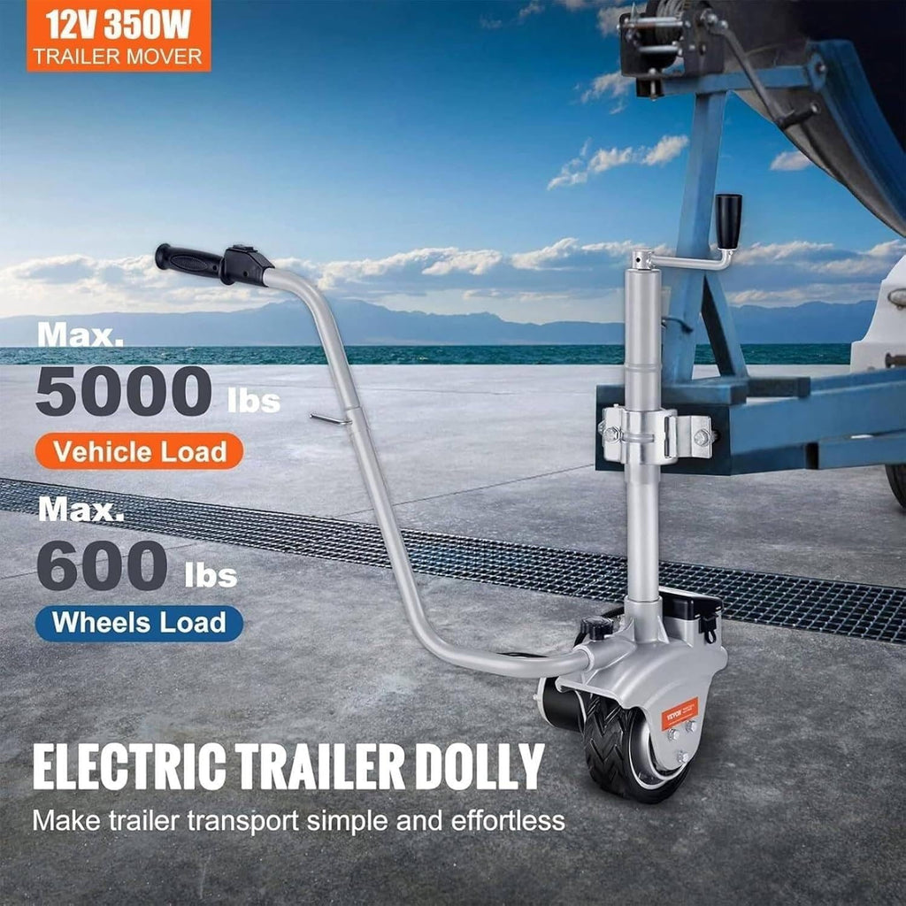 Electric Trailer Dolly,350W 12V Wheel,5000lbs Towing Capacity, with 23 Ft/min Moving Speed, 12.6''-16.5'' Adjustable Clamp Height, for Caravan Boat