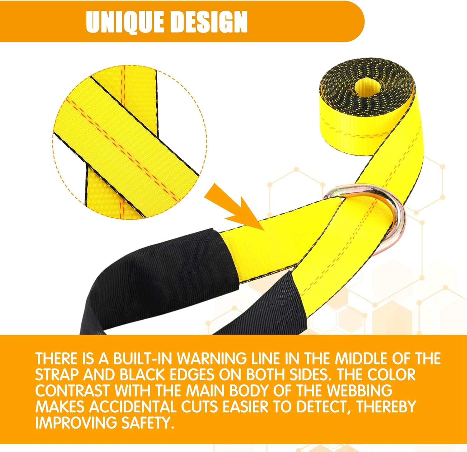 4 Pack 2" x 8ft Lasso Tow Truck Straps with D Ring 11, 000 Lbs Break Strength D Ring Auto Tie Down Wheel Lift Trailer Strap for Hauling Utv SUV Wrecker Rollback (Yellow)