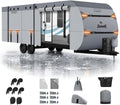 Travel Trailer Cover 30-33 FT, Heavy Duty 7-Layer RV Cover, Rip-Stop Camper Cover, Windproof with 5+2 Straps, UV & Snow Protection, Fits Rooftop A/C