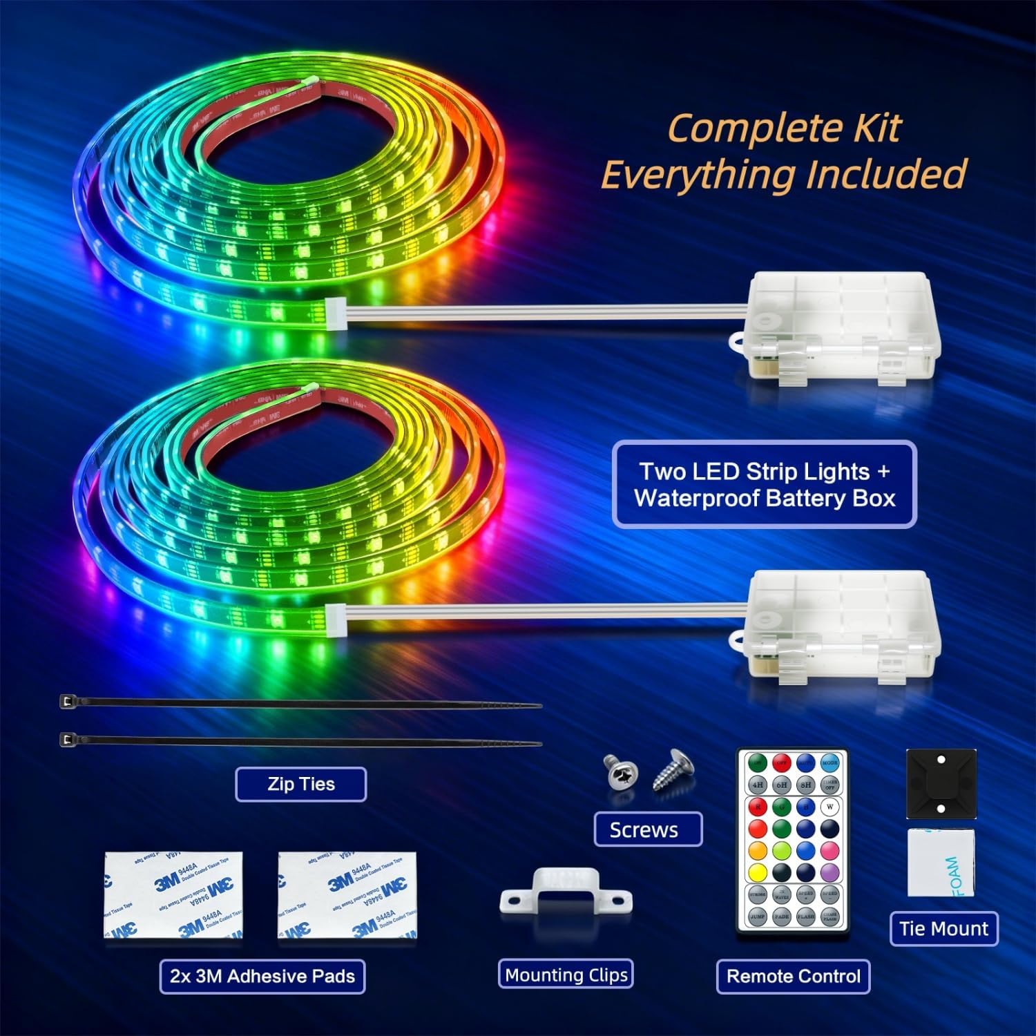 Battery Powered RGB+IC Dream Color Chasing Golf Cart Canopy Roof Lights with Remote, 2 Pack 4FT IP68 Waterproof Addressable Golf Cart Underglow Light Strip for EZGO Yamaha Club Car, Boat, Easy Install