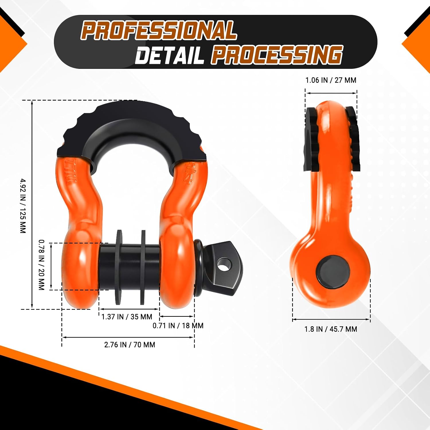 ORCISH 2PK D Ring Shackle, 42,000lb Break Strength, D Ring Shackles 3/4 inch with Black Isolator Washer and 7/8" Screw Pin, Tow Shackles, Soft Shackle Kit for Off-Road Jeep Truck Vehicle Recovery