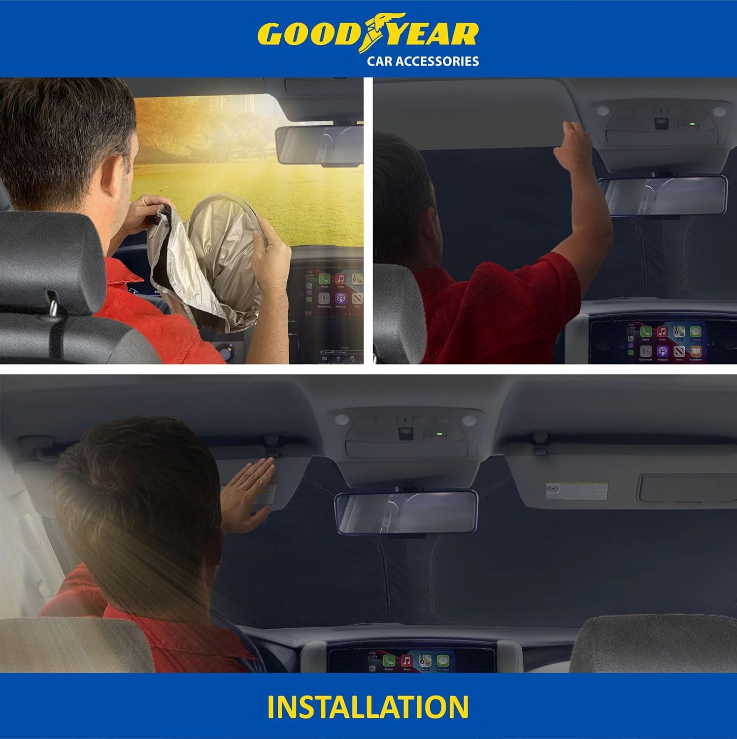 Goodyear Foldable Windshield Sunshade for Toyota Tacoma 2024-2026, Truck car Accessories, Sunshade Cover, Sun Shade Car Windshield, Window Sun Blocker - GY008363