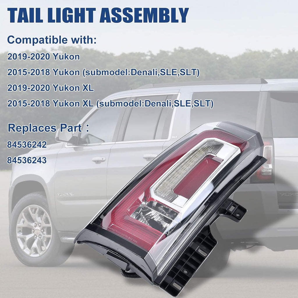 Tail Lights Assembly Compatible With GMC Yukon/Yukon XL 2015 2016 2017 2018 2019 2020 Left Driver Side LED Lens Taillights Brake Signal Assembly With Bulb