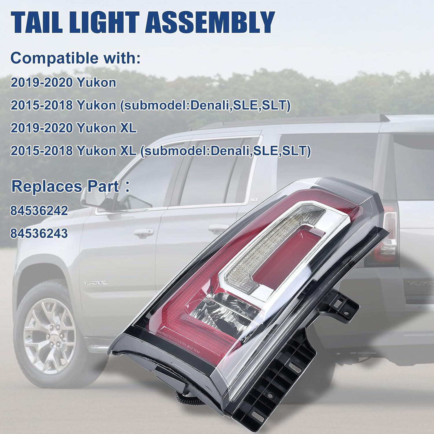 Tail Lights Assembly Compatible With GMC Yukon/Yukon XL 2015 2016 2017 2018 2019 2020 Left Driver Side LED Lens Taillights Brake Signal Assembly With Bulb
