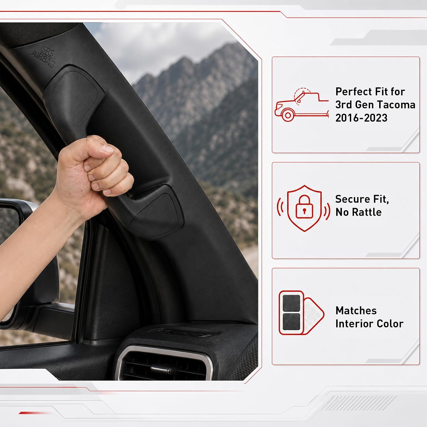 Driver Side A-Pillar Grab Handle Compatible with Toyota Tacoma 3rd Gen (2016-2023), Factory Style Interior Assist Grip for Easy Entry & Exit, with Complete Mounting Hardware, Sturdy & Rattle-Free