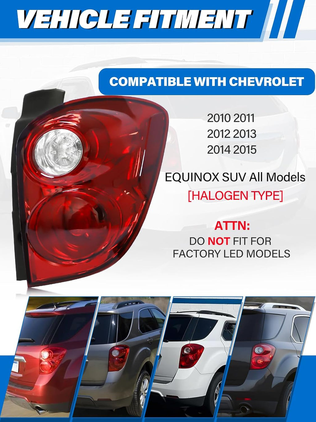 Tail Light Assembly Compatible with Chevy Equinox 2010 2011 2012 2013 2014 2015 Taillights Halogen Type, Brake Rear Lamp Replacement for 20841506 22759317 GM2801242 Right Passenger Side