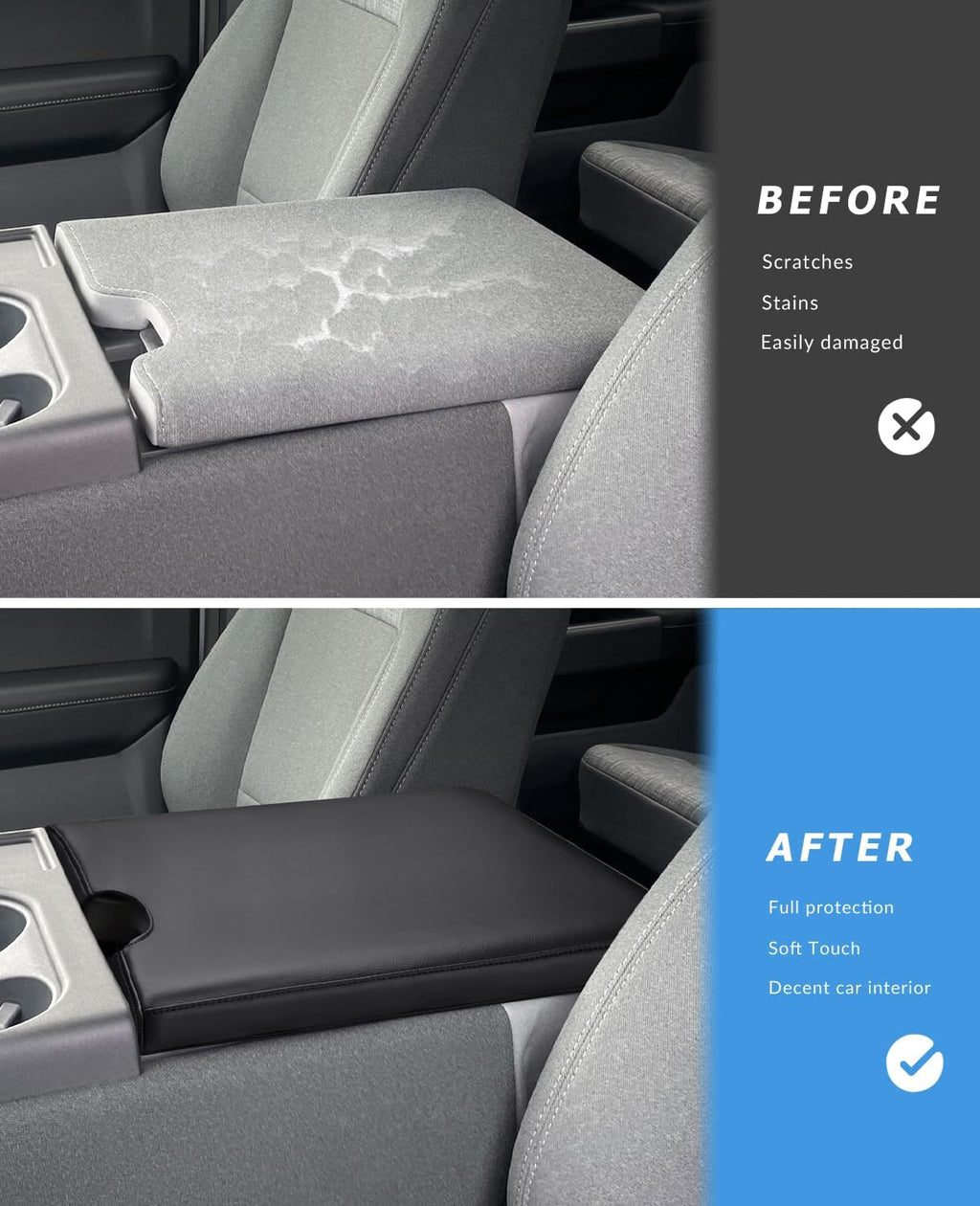 INTGET Center Console Armrest Cover for 2026 Ford F150 Accessories 2015-2023 2024 2025/for F250 F350 F450 F550 2017-2026 40/20/40 Jump Seat Car Arm Rest Lid Seat(black stitches, 2015-2026 Jump Seat)