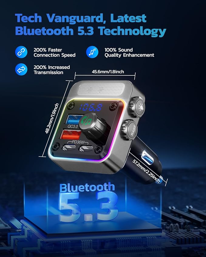 Nulaxy 54W Bluetooth 5.3 Car Adapter - Image 3