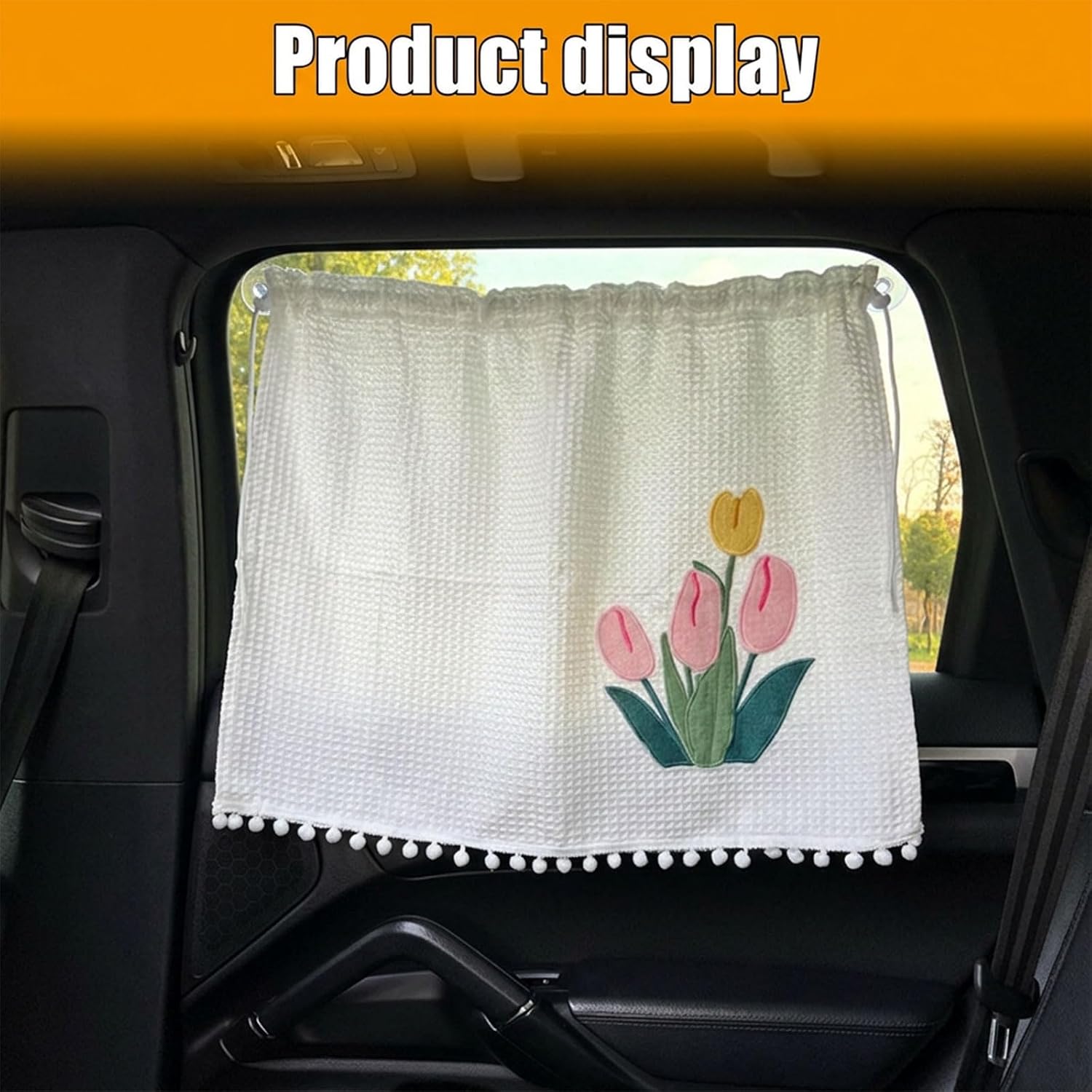 Car Side Windshield Sunshade, UV Protection Auto Window Sunshades Curtain for Baby, Universal Automotive Travel Blackout Privacy Accessories for Car Interior (Large Tulip)