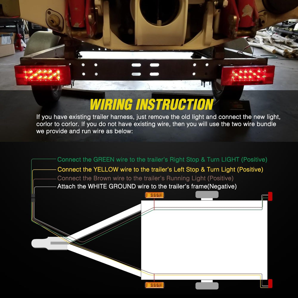 Nilight Rectangular Trailer Light Kit Red Amber Marker Taillights