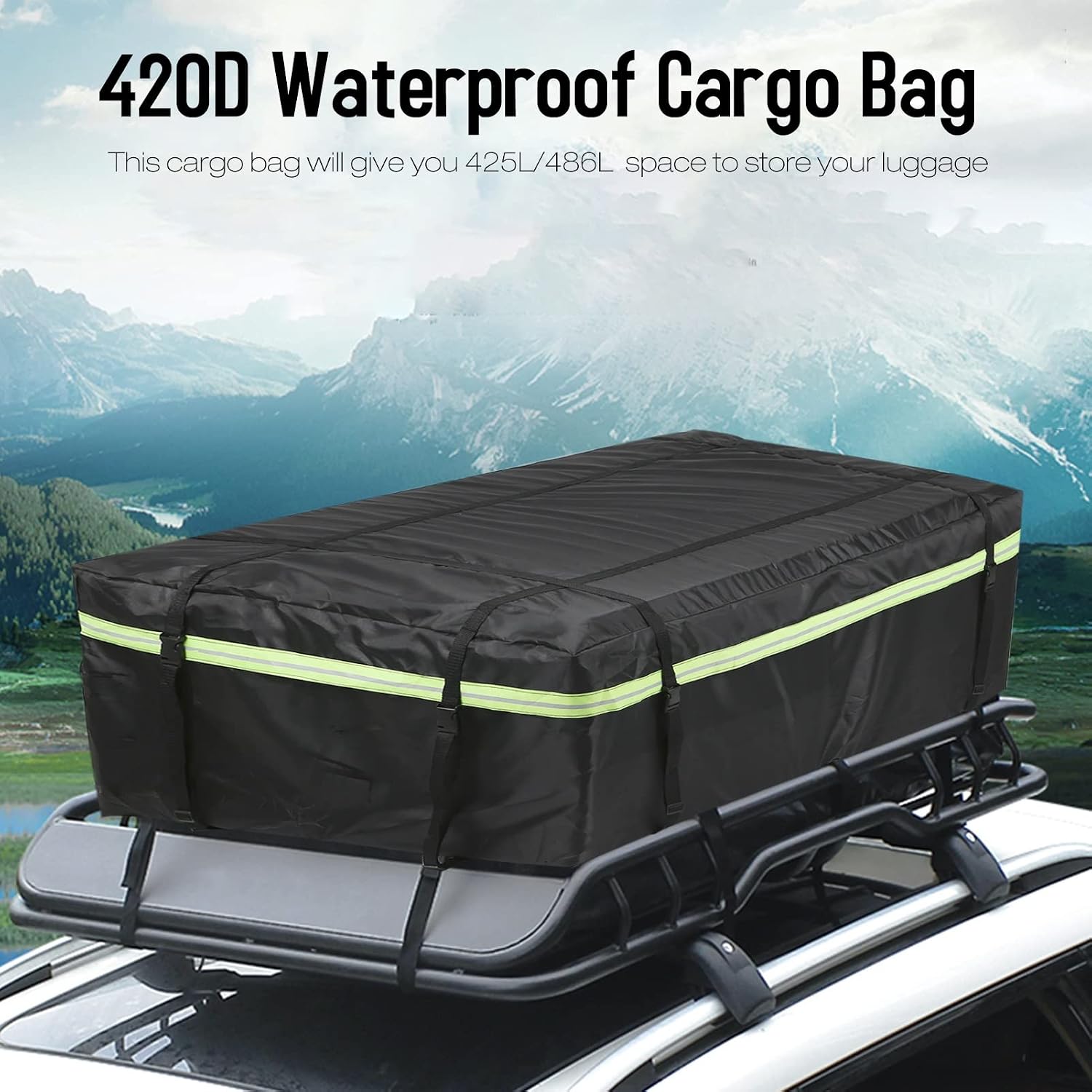 Waterproof Cargo Bag Car Roof with Night Reflective Strip Universal Luggage Storage Cube for Travel Camping | 44*35*18in