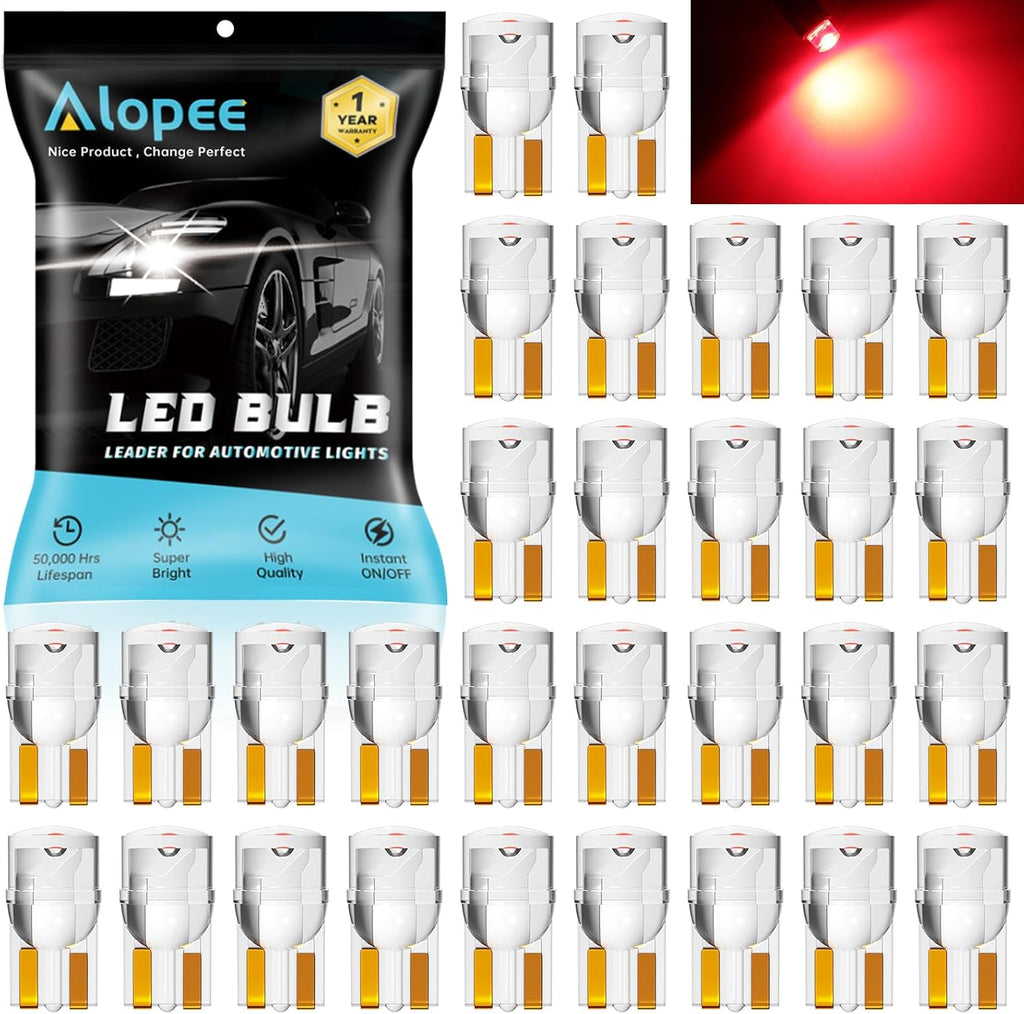 Alopee 30 Pack 194 Led Bulb Red Acrylic 168 Led DC 12V Interior Dome Lights for 194 168 T10 2825 W5W Car Reading Tail Door Light