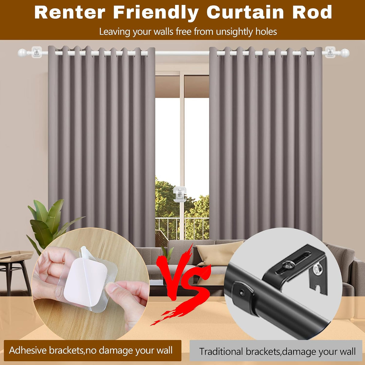 adhesive curtain rod no drilling for renter 27 shown in use