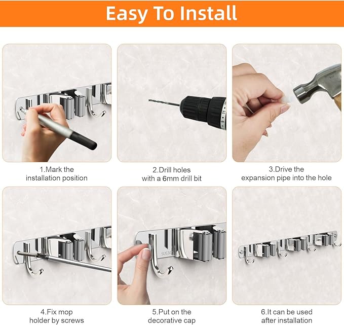 Mop and Broom Holder Wall Mount, Upgraded Broom Organizer Wall Mount, Stainless - Image 6
