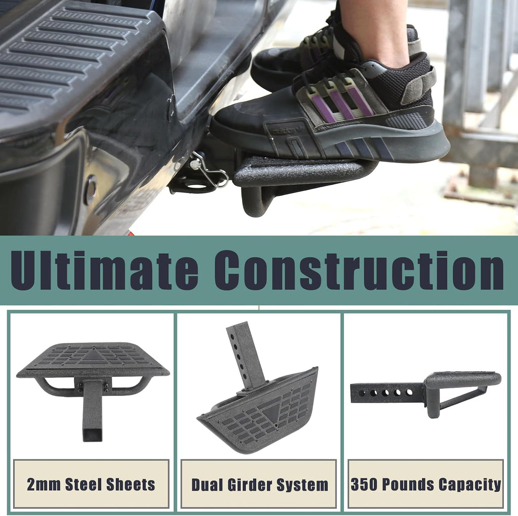 Universal Hitch Steps for Pickup Truck - Anti-Slip Solid Trailer Hitch Step for 2 Inch Receiver Hitch Accessories Rear Bumper Guard Protector for Car SUV ATV Upgraded Textured Black with Pin Lock