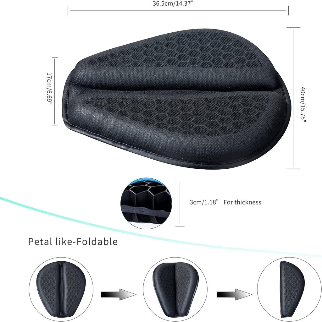 Motorcycle Seat Cushion, Motorcycle Gel Seat Pad with 3D Honeycomb Shock-Absorbing Breathable Seat Cover