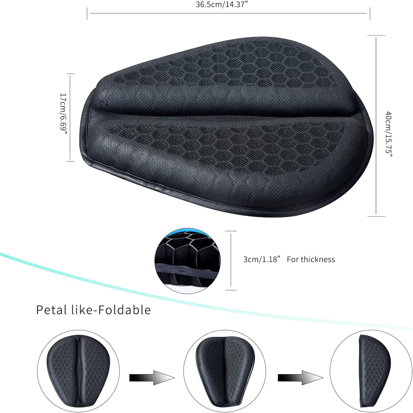 Motorcycle Seat Cushion, Motorcycle Gel Seat Pad with 3D Honeycomb Shock-Absorbing Breathable Seat Cover