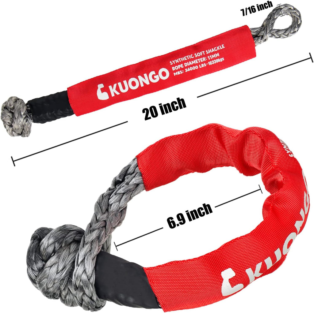 Soft Shackle Recovery 7/16"x20" Snatch Ring, Synthetic Soft Shackle Rope 36000lbs Breaking Strength Winch Snatch Block Ring 42000lbs, for Truck ATV UTV SUVs Off-Road Vehicel （2 Red Shackle and Ring）
