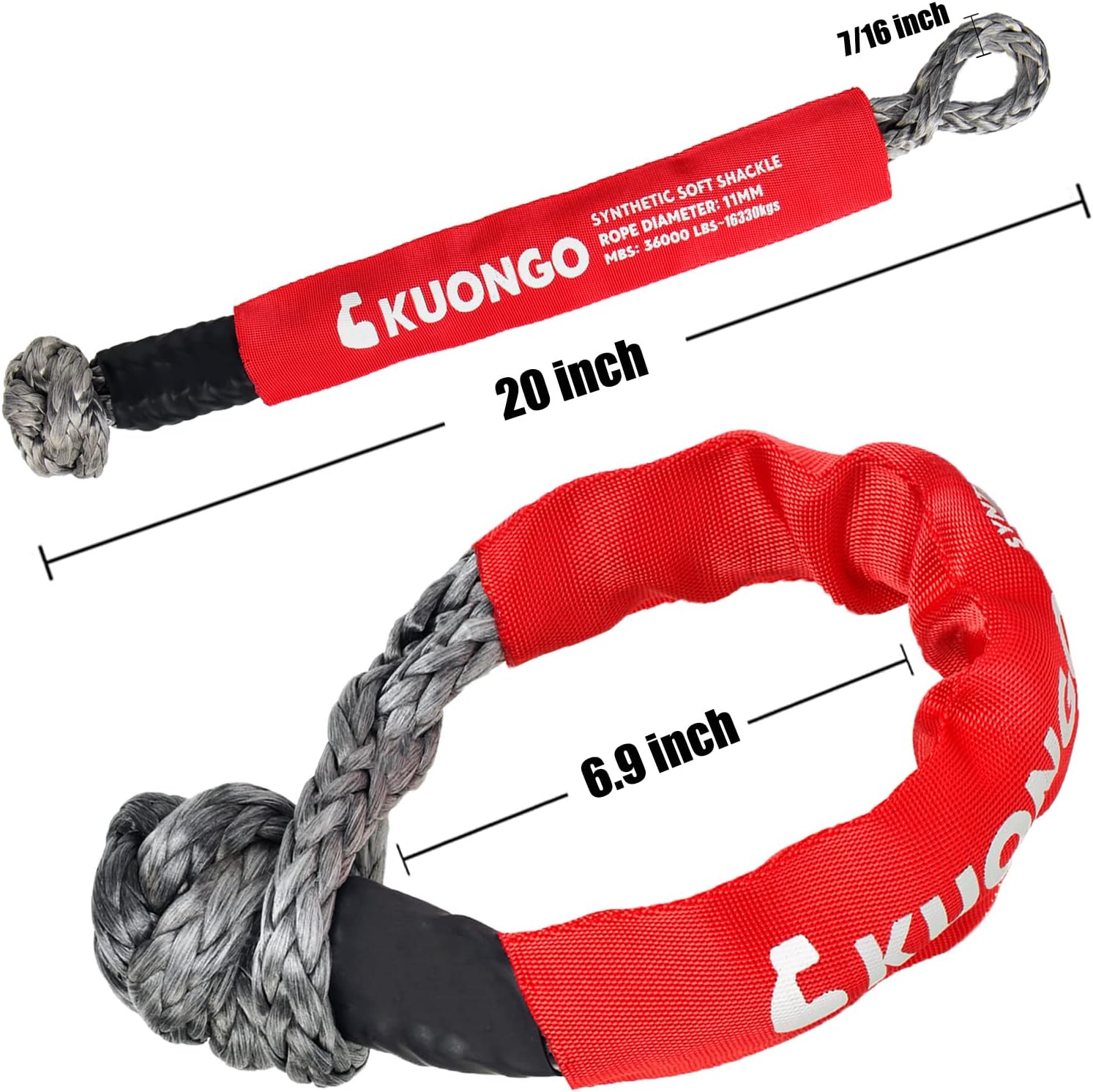 Soft Shackle Recovery 7/16"x20" Snatch Ring, Synthetic Soft Shackle Rope 36000lbs Breaking Strength Winch Snatch Block Ring 42000lbs, for Truck ATV UTV SUVs Off-Road Vehicel （2 Red Shackle and Ring）