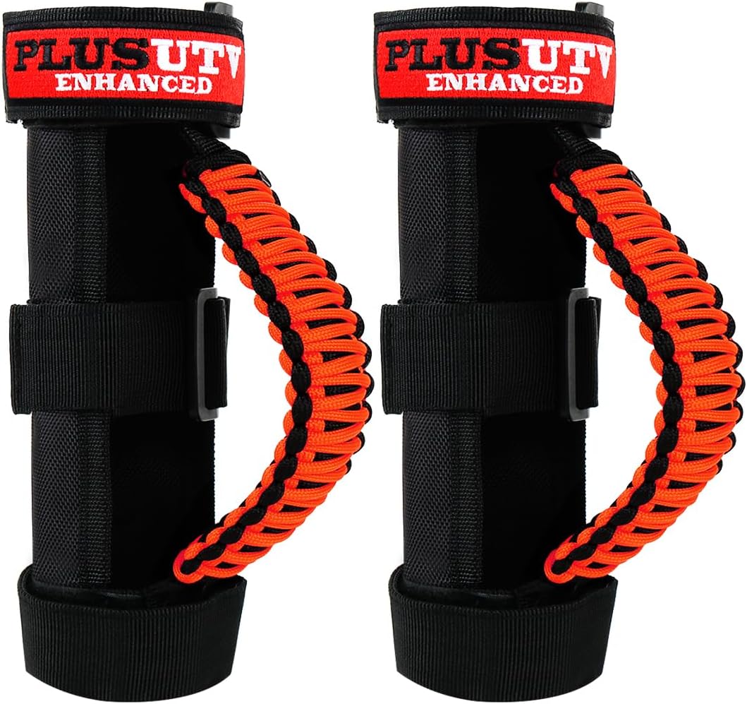 Roll Bar Grab Handles Grips Triple Straps for UTV ATV Polaris Ranger RZR XP900 1000 Honda Pioneer Talon Kawasaki Wildcat Yamaha YXZ Can Strap 1.75 to 2 Inch Bars 2PCS Orange