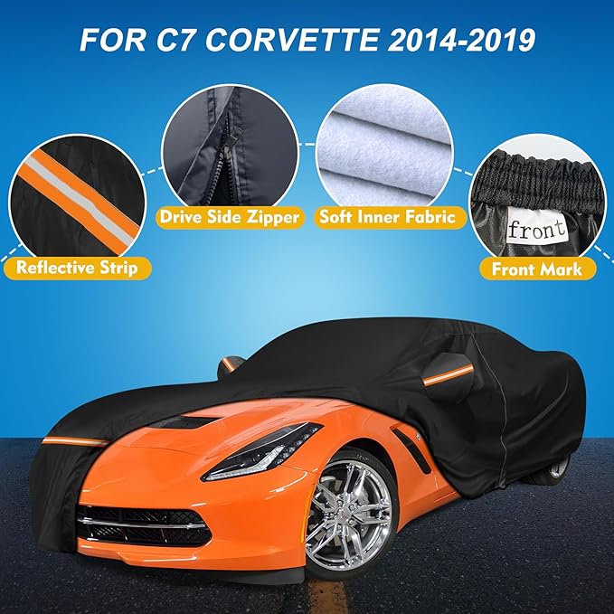 QUNSUNUS Waterproof Car Cover for C7 Corvette 2014-2019, Outdoor Car Covers - Image 2