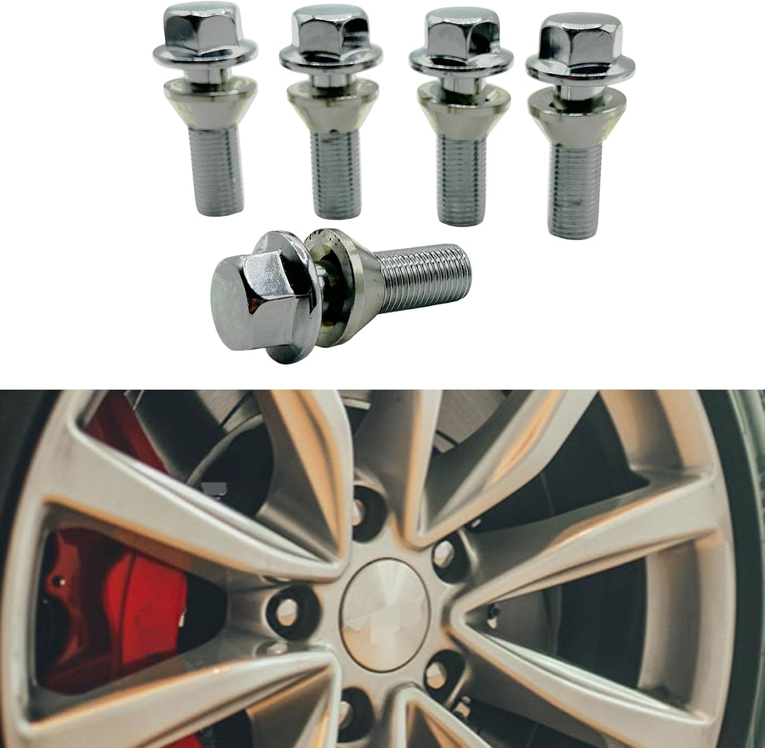 5Pcs M14x1.5 Wheel Lug Stud Bolts for Volvo XC60 V60 S80 31423735 | for Volvo XC70 S90 XC90 S60 XC40, Front Rear, Replace Wheel Tire Screws Steel Lug Nuts Hub