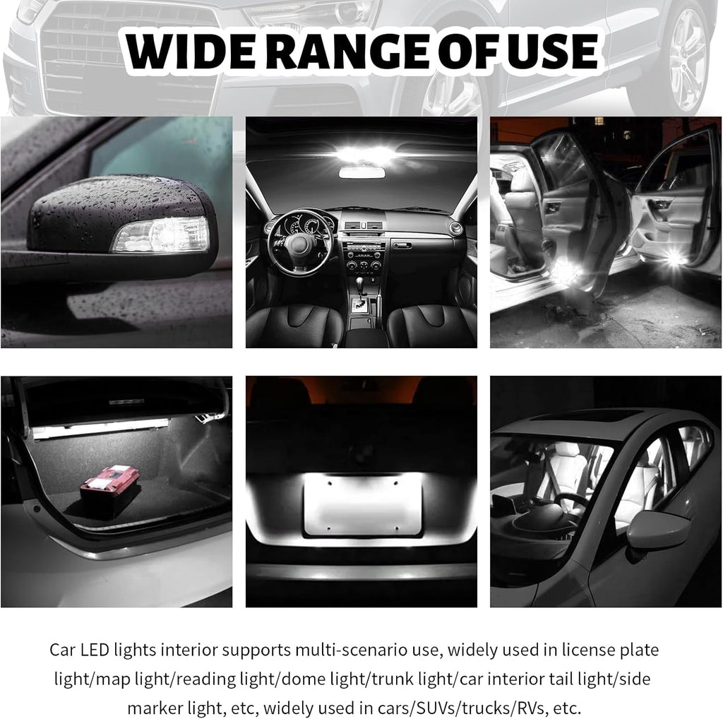 10PCS Interior Car Lights,12V T10 LED Bulb Car Interior Light with High Bright White,Universal Cars LED Lights as License Plate/Reading/Map/Dome Light Cars Accessories