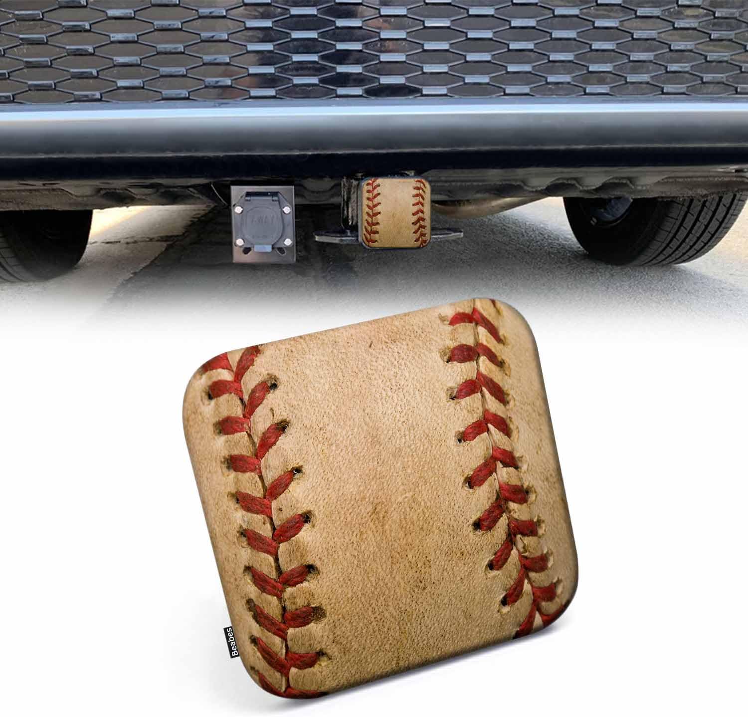 Tow Hitch Covers Baseball, Grunge Sport Leather Worn Baseball Auto 2 Inch Trailer Hitch Cover Plug Cap Insert Receiver Tube Hitch Covers for Most Cars Trucks SUVs