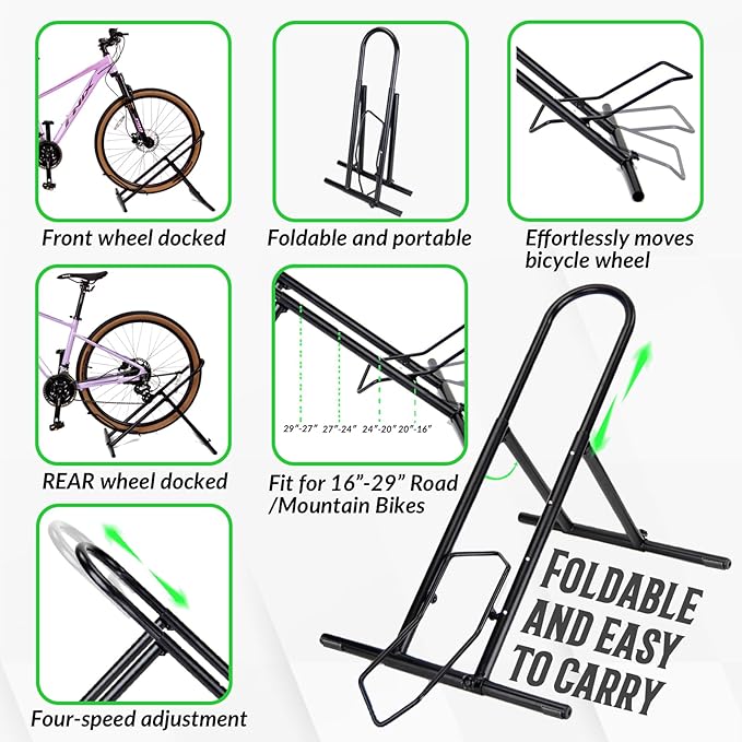 Folding Bike Floor Stand Rack, Portable Bicycle Parking Rack Storage - Image 7