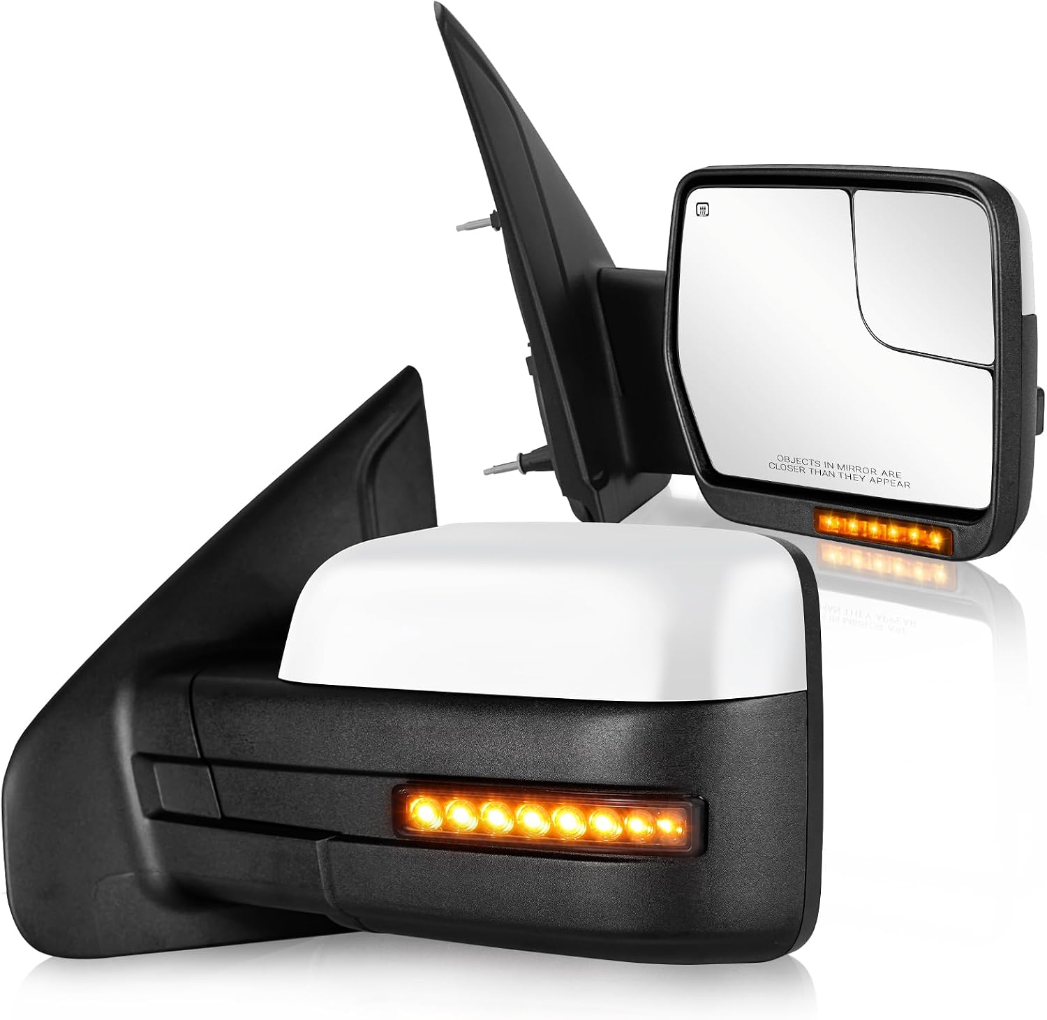 Side Mirrors for 2004-2014 Ford F-150 with Dynamic Turn Signal Puddle Light Heated Power Glass Manual Folding Tow Mirrors- Pair(Painted White)