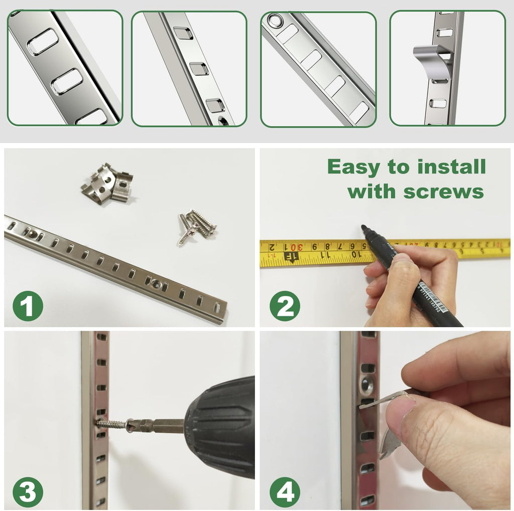 36 inch shelf pilaster with 40 clips and, close-up detail