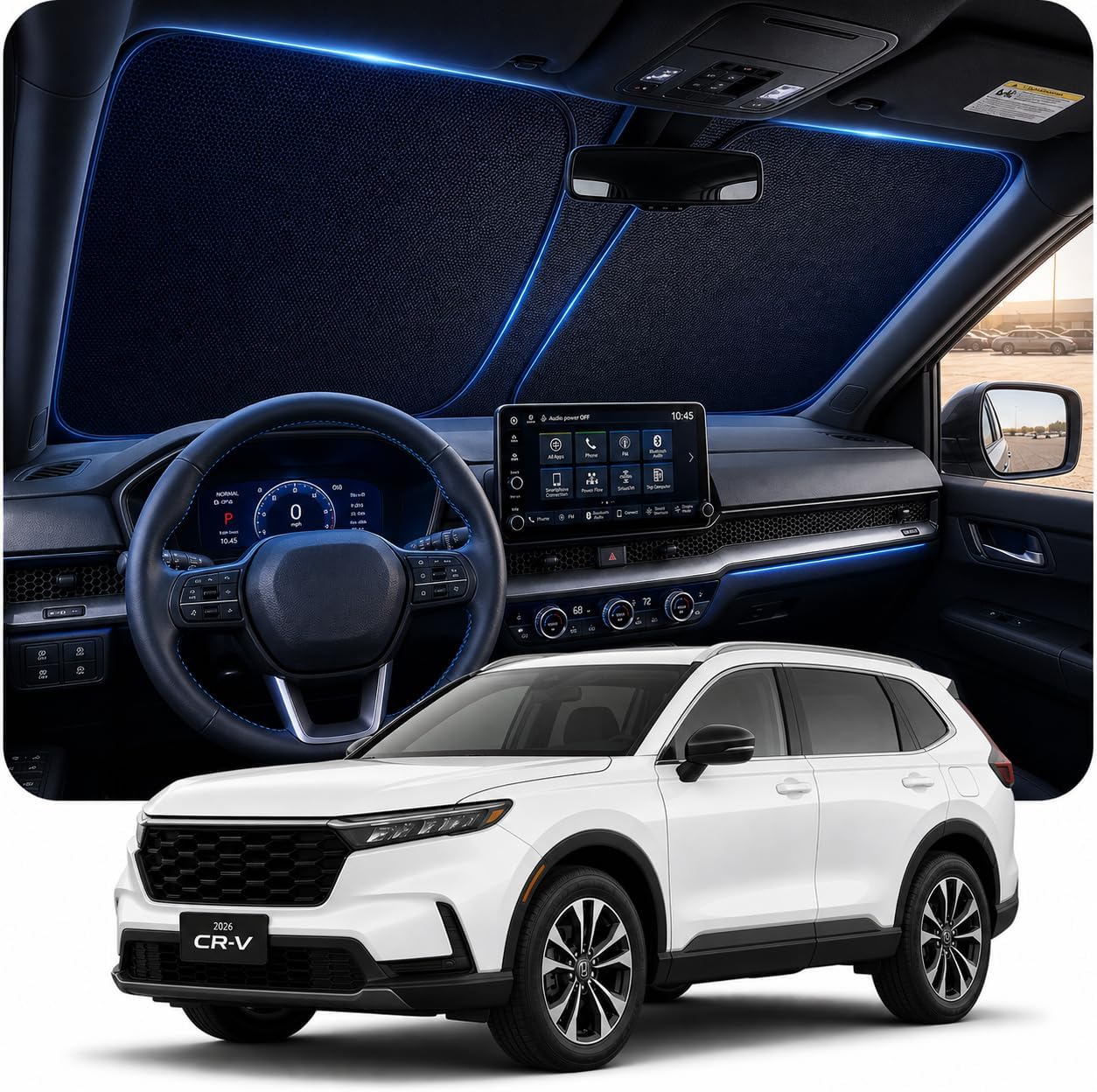 [2026 Upgraded] DooGooCoo Windshield Sun Shade for Honda CRV 2023-2025 2026 [Cooling Ice-Crystal, 100% Sun Blocked] Car Sun Shade Windshield for Honda CRV Sun Shade, Custom Fit for CR-V.