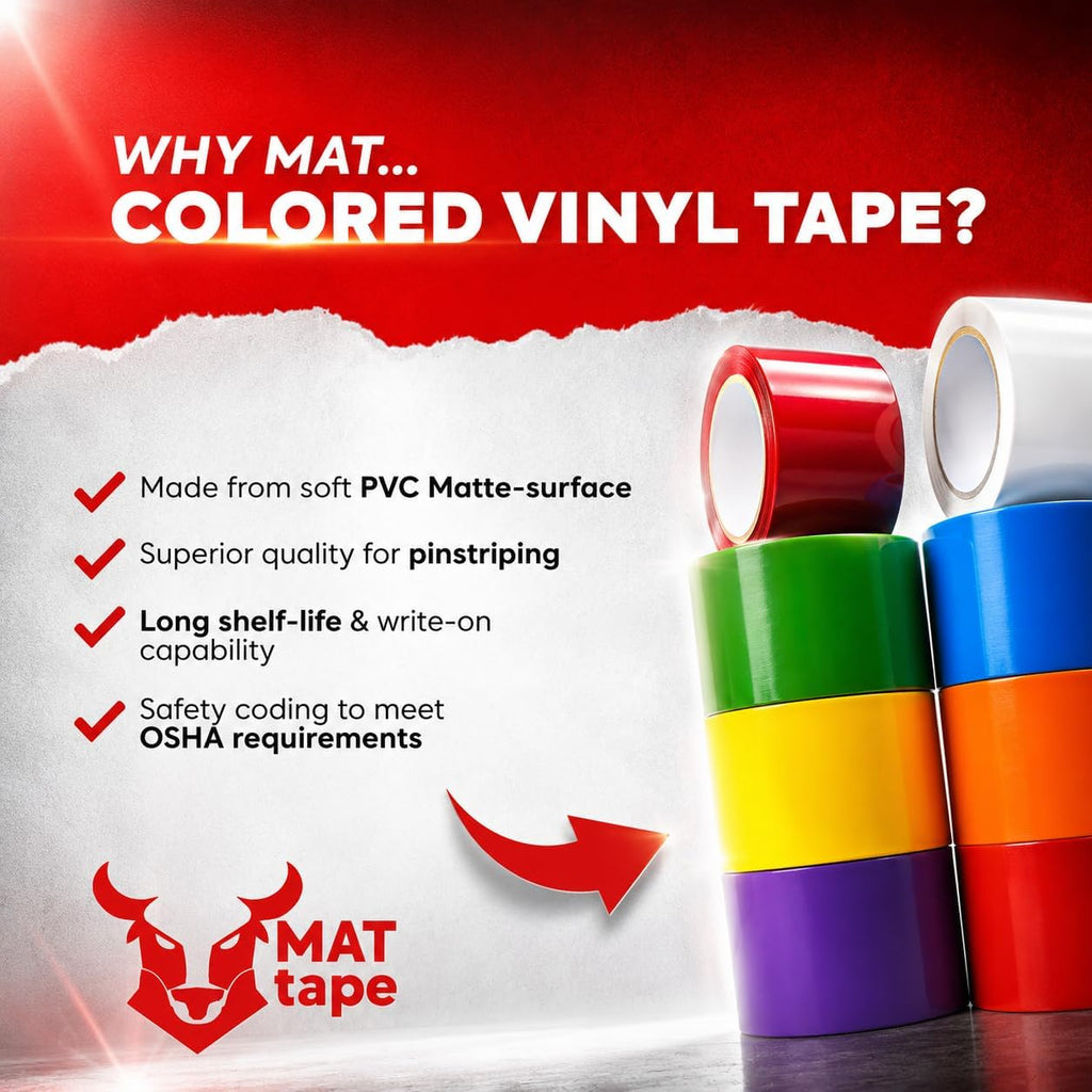 MAT Vinyl Marking Tape Terracotta - 3/8 inch x 36 yds. for Safety Floor Marking (School Gym, Restaurants, Warehouse), Dance Floor Splicing, Pinstriping Cars & Boats